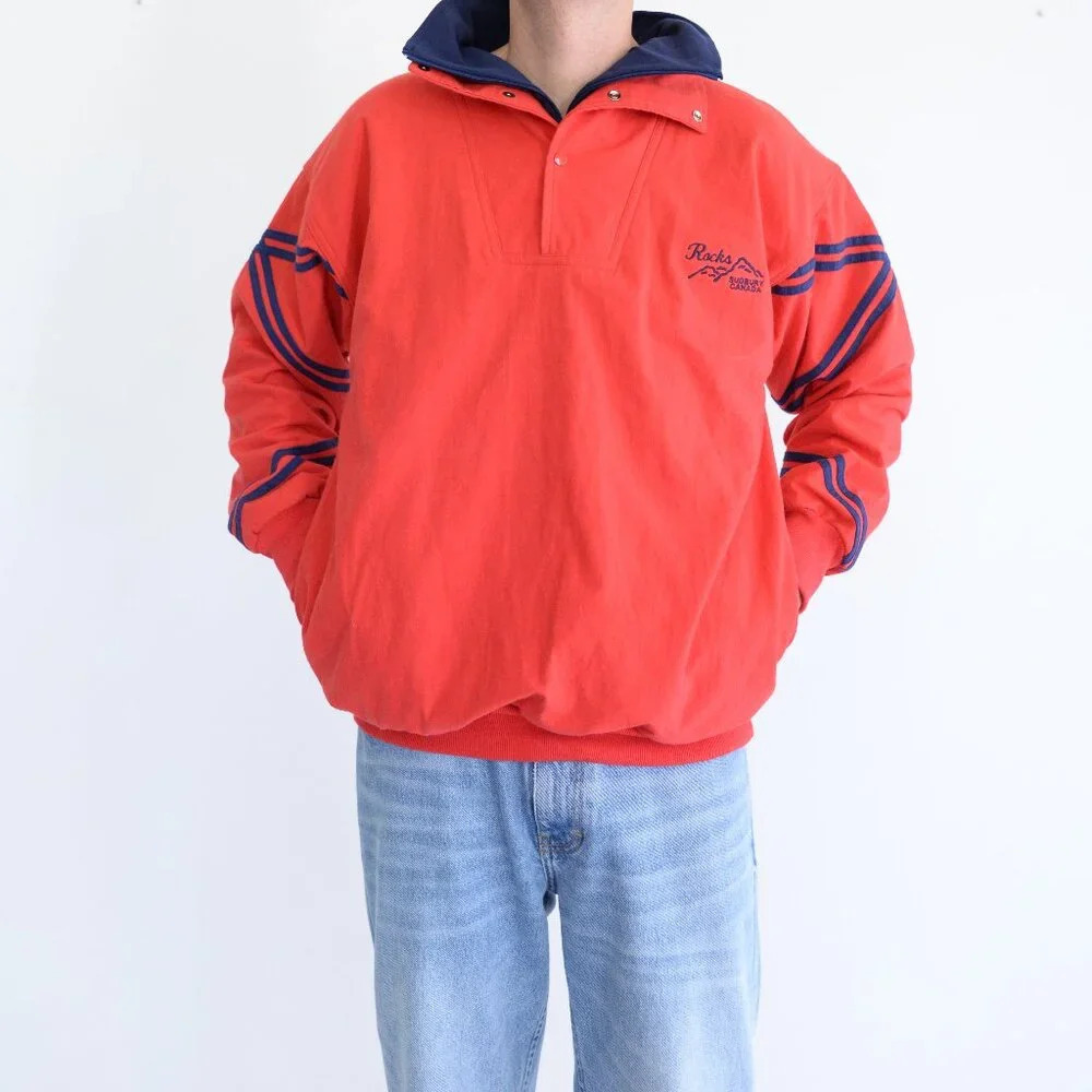 Vintage 90's  Windswept Red Navy Quarter Zip Double Lined Cotton Blend Sweater M